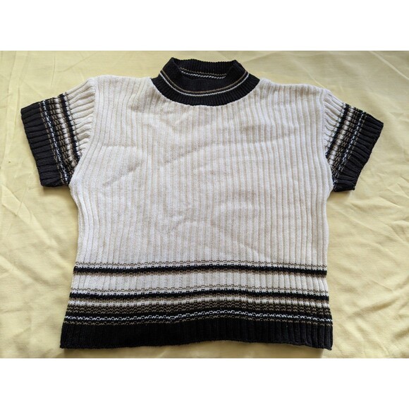 VINTAGE 90'S Cropped Short Sleeve Striped Knit Sweater - Picture 7 of 9